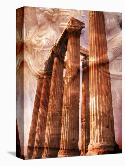 Greek Columns and Greek Carvings of Women, Temple of Zeus, Athens, Greece-Steve Satushek-Stretched Canvas
