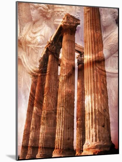 Greek Columns and Greek Carvings of Women, Temple of Zeus, Athens, Greece-Steve Satushek-Mounted Photographic Print