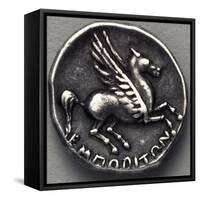 Greek Drachma Depicting Winged Horse Uncovered in Emporium, River Port of Rome, Verso, Greek Coins-null-Framed Stretched Canvas