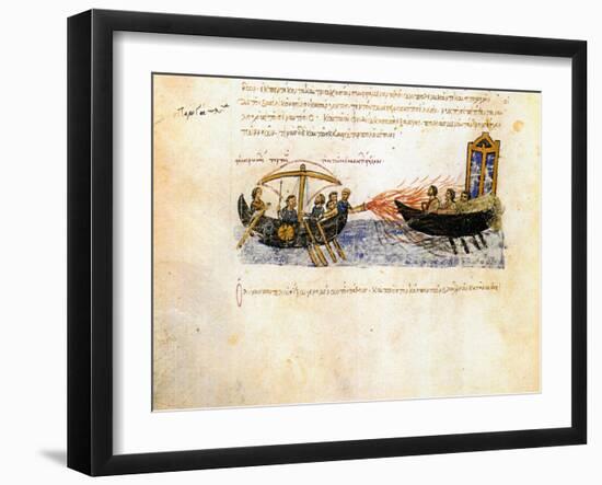 Greek Fire. Miniature from the Madrid Skylitzes, 11th-12th Century-null-Framed Giclee Print