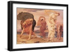 Greek Girls Picking Up Pebbles by the Sea-Frederick Leighton-Framed Art Print