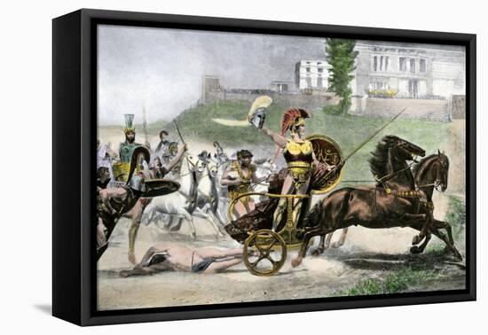 Greek Hero Achilles Dragging Hector's Body Behind His Chariot in the Trojan Wars-null-Framed Stretched Canvas