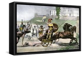 Greek Hero Achilles Dragging Hector's Body Behind His Chariot in the Trojan Wars-null-Framed Stretched Canvas