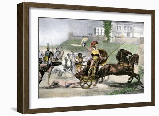 Greek Hero Achilles Dragging Hector's Body Behind His Chariot in the Trojan Wars-null-Framed Giclee Print