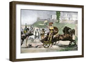 Greek Hero Achilles Dragging Hector's Body Behind His Chariot in the Trojan Wars-null-Framed Giclee Print