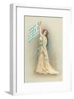 Greek Lady with National Flag-null-Framed Art Print