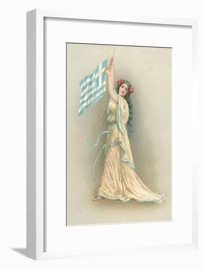 Greek Lady with National Flag-null-Framed Art Print