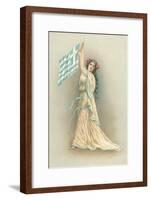 Greek Lady with National Flag-null-Framed Art Print