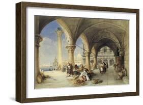 Greek Merchants and Fruit Sellers in the Piazzetta, Venice, 1848-Charles Bentley-Framed Giclee Print