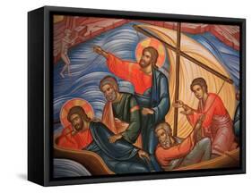 Greek Orthodox Icon Depicting Jesus and His Apostles on Lake Tiberias, Macedonia, Greece-Godong-Framed Stretched Canvas