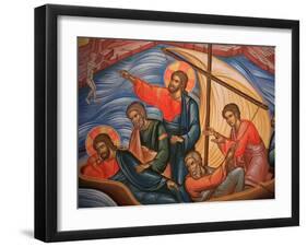 Greek Orthodox Icon Depicting Jesus and His Apostles on Lake Tiberias, Macedonia, Greece-Godong-Framed Photographic Print