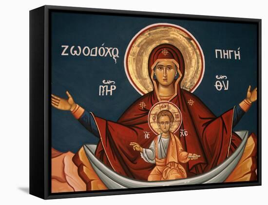 Greek Orthodox Icon Depicting Mary as a Well of Life, Thessalonica, Macedonia, Greece, Europe-Godong-Framed Stretched Canvas