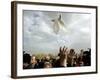 Greek Orthodox Priest Releases a Dove During a Traditional Ceremony at Jordan River Baptismal Site-null-Framed Photographic Print