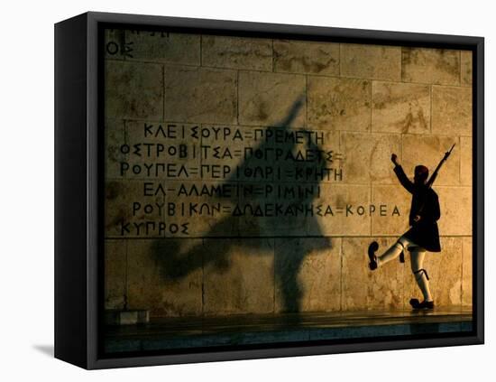 Greek Presidential Guard Marches at the Tomb of the Unknown Soldier in Athens-null-Framed Stretched Canvas