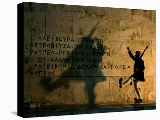 Greek Presidential Guard Marches at the Tomb of the Unknown Soldier in Athens-null-Stretched Canvas