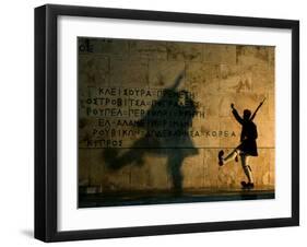 Greek Presidential Guard Marches at the Tomb of the Unknown Soldier in Athens-null-Framed Premium Photographic Print