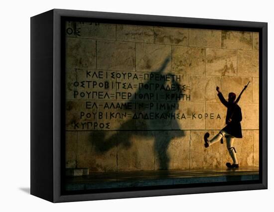 Greek Presidential Guard Marches at the Tomb of the Unknown Soldier in Athens-null-Framed Stretched Canvas