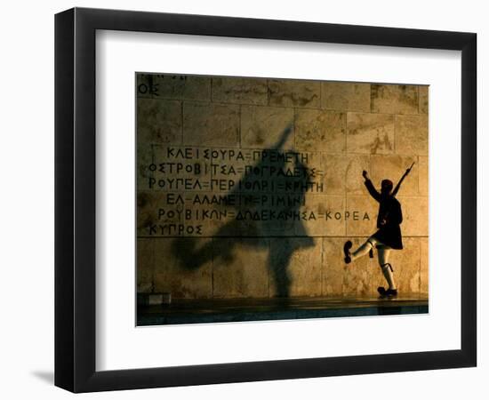 Greek Presidential Guard Marches at the Tomb of the Unknown Soldier in Athens-null-Framed Photographic Print