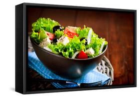 Greek Salad. Mediterranean Salad with Feta Cheese, Tomatoes and Olives. Healthy Fresh Vegetarian Fo-Subbotina Anna-Framed Stretched Canvas