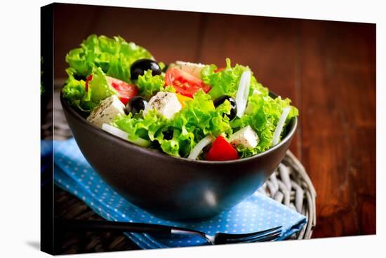 Greek Salad. Mediterranean Salad with Feta Cheese, Tomatoes and Olives. Healthy Fresh Vegetarian Fo-Subbotina Anna-Stretched Canvas