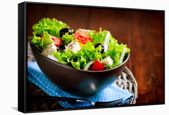 Greek Salad. Mediterranean Salad with Feta Cheese, Tomatoes and Olives. Healthy Fresh Vegetarian Fo-Subbotina Anna-Framed Stretched Canvas