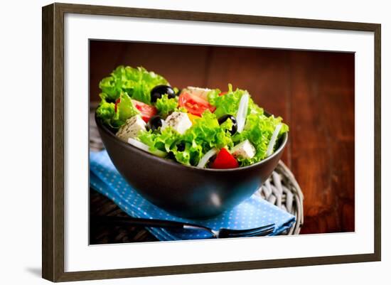 Greek Salad. Mediterranean Salad with Feta Cheese, Tomatoes and Olives. Healthy Fresh Vegetarian Fo-Subbotina Anna-Framed Photographic Print