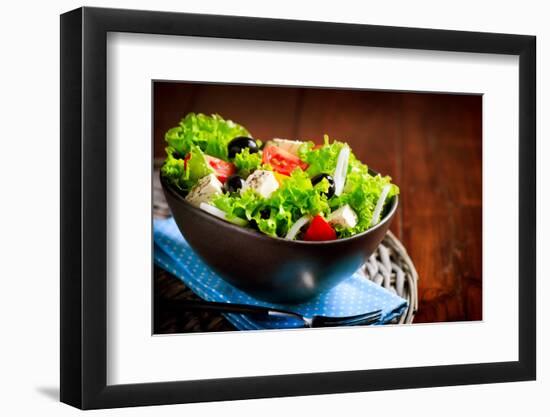 Greek Salad. Mediterranean Salad with Feta Cheese, Tomatoes and Olives. Healthy Fresh Vegetarian Fo-Subbotina Anna-Framed Photographic Print