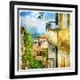 Greek Streets And Monasteries-Artwork In Painting Style-Maugli-l-Framed Premium Giclee Print