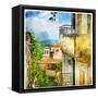 Greek Streets And Monasteries-Artwork In Painting Style-Maugli-l-Framed Stretched Canvas