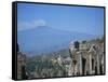 Greek Theatre and Mount Etna, Taormina, Sicily, Italy-J Lightfoot-Framed Stretched Canvas