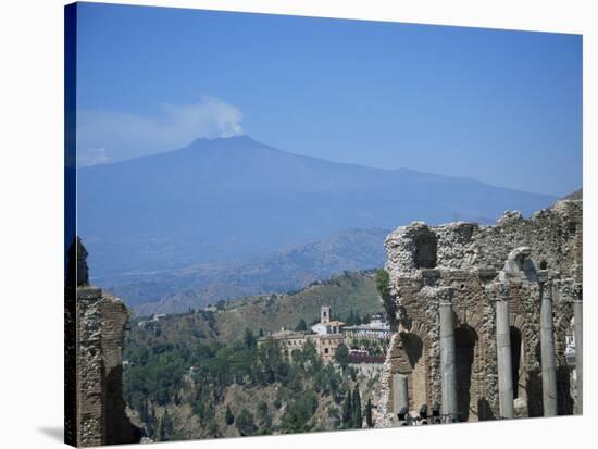 Greek Theatre and Mount Etna, Taormina, Sicily, Italy-J Lightfoot-Stretched Canvas