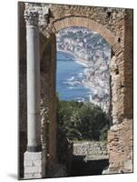 Greek Theatre and View of Giardini Naxos, Taormina, Sicily, Italy, Europe-Martin Child-Mounted Photographic Print