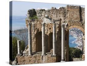 Greek Theatre, View of Giardini Naxos, Taormina, Sicily, Italy, Mediterranean, Europe-Martin Child-Stretched Canvas