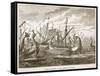 Greek Triremes at the Battle of Salamis (Litho)-English-Framed Stretched Canvas