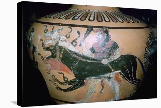 Greek vase painting of Heracles and Cerberus. Artist: Unknown-Unknown-Stretched Canvas