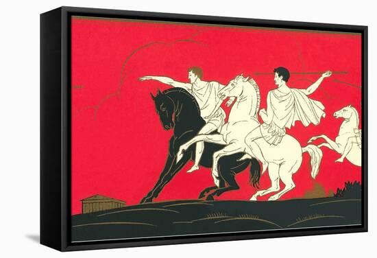 Greek Warriors Throwing Spears-Found Image Press-Framed Stretched Canvas