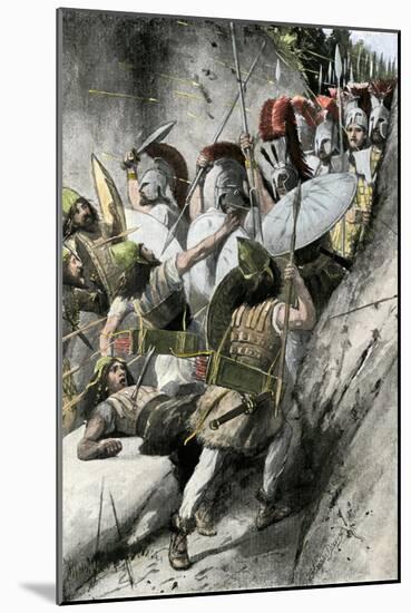 Greeks under Leonidas Holding Off the Persian Invasion at Thermopylae, 480 Bc-null-Mounted Giclee Print