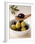 Green and Black Olives in Small Dish and on Wooden Spoon-Barbara Kraske-Framed Photographic Print