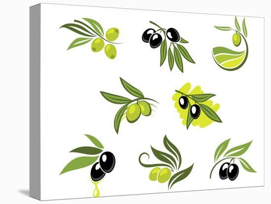 Green and Black Olives Set-seamartini-Stretched Canvas