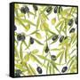 Green and Black Olives Watercolor-Maria Mirnaya-Framed Stretched Canvas