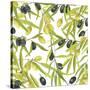 Green and Black Olives Watercolor-Maria Mirnaya-Stretched Canvas