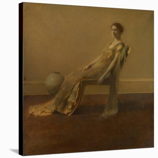 GREEN AND Gold, by Thomas Wilmer Dewing, 1917, American Painting, Oil on Canvas. A Slouching Elegan-Everett - Art-Stretched Canvas