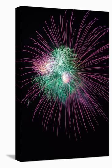 Green and Violet Amazing Fireworks Isolated in Dark Background-lucky-photographer-Stretched Canvas