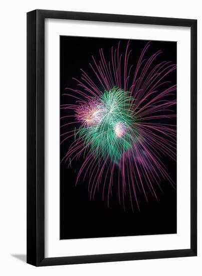 Green and Violet Amazing Fireworks Isolated in Dark Background-lucky-photographer-Framed Photographic Print