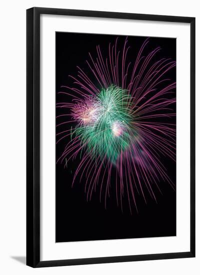 Green and Violet Amazing Fireworks Isolated in Dark Background-lucky-photographer-Framed Photographic Print