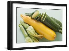 Green and Yellow Courgettes with Courgette Flowers-Eising Studio - Food Photo and Video-Framed Photographic Print