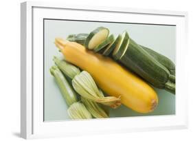 Green and Yellow Courgettes with Courgette Flowers-Eising Studio - Food Photo and Video-Framed Photographic Print