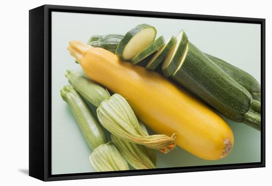 Green and Yellow Courgettes with Courgette Flowers-Eising Studio - Food Photo and Video-Framed Stretched Canvas