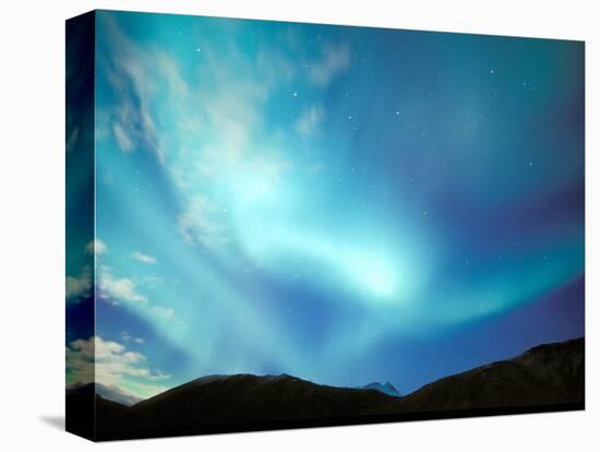 Green Aurora Borealis Around Mt. Snowden, Brooks Range, Alaska, USA-Hugh Rose-Stretched Canvas