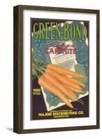 Green Bond Carrot Label - Salinas, CA-Lantern Press-Framed Art Print